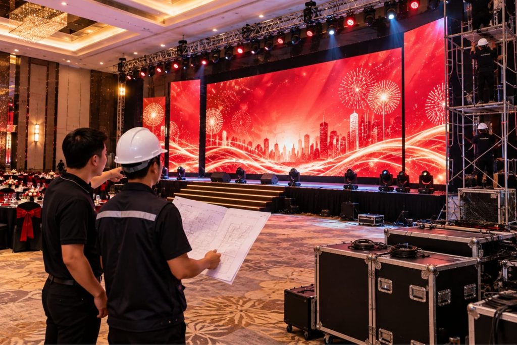 Cho thuê màn hình LED tiệc tất niên chuyên nghiệp tại DDH LED 8 Quy trình 5 bước đảm bảo màn hình sẵn sàng cho sự kiện